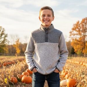 Old Navy Fleece Pullover‎ 1/4 Button Snap Boys Size 8 Stretch Gray Cozy Sweater